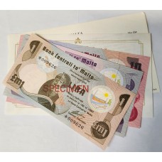 MALTA 1967 . ONE 1 - TEN 10 LIRA BANKNOTES . SPECIMEN